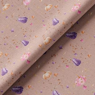 Ткань хлопок для шитья кукол Е.Кононова звездочки и тыковки на бежево-розовом limit 179