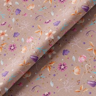 Ткань хлопок для шитья кукол Е.Кононова цветочки и тыковки и бежево-розовом limit 175