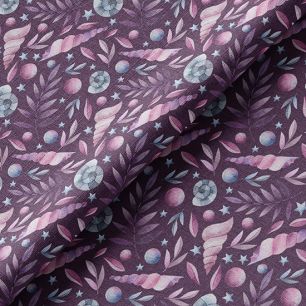 Ткань хлопок для шитья кукол Е.Кононова фиолетовые ракушки на темно-фиолетовом limit 049