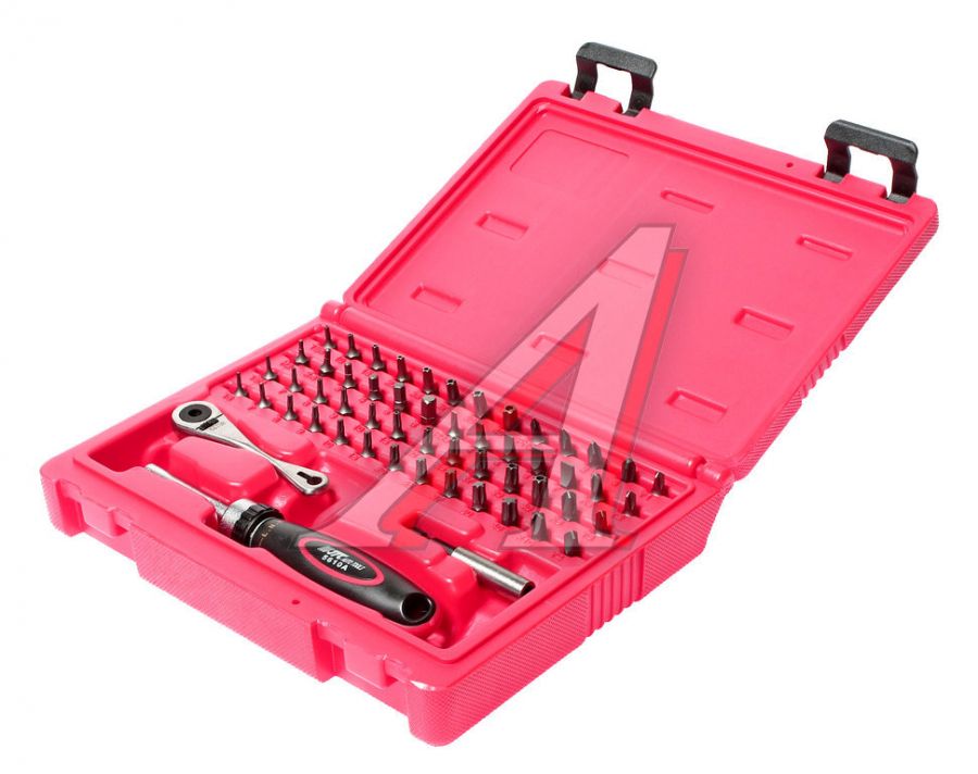 Набор бит c мини-трещоткой и отверткой с храповым механизмом 55 предметов в кейсе JTC