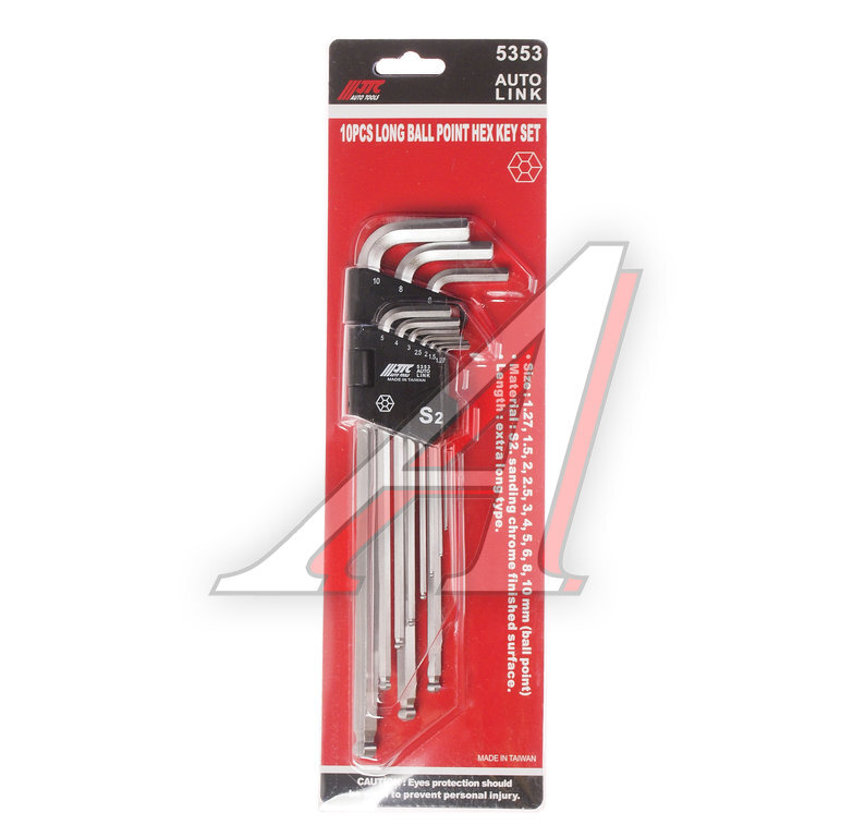 Набор ключей шестигранных 1.27-10мм Г-образных экстрадлинных с шаром 10 предметов JTC