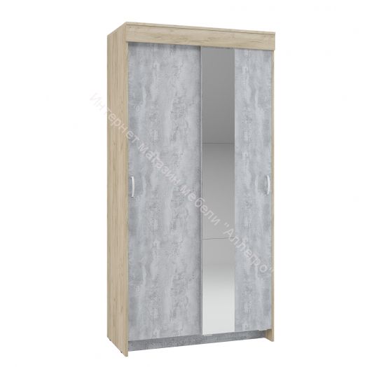 Шкаф купе "Бассо" 1,0 с зеркалом (Дуб крафт серый/Бетонный камень)