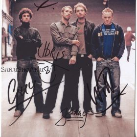 Автографы: Coldplay. Крис Мартин, Джонни Баклэнд, Гай Берримен, Уилл Чемпион
