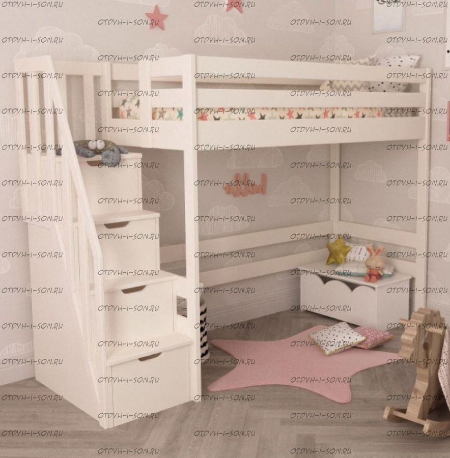 Кровать-чердак Лейла Классика №17 с лестницей-комод