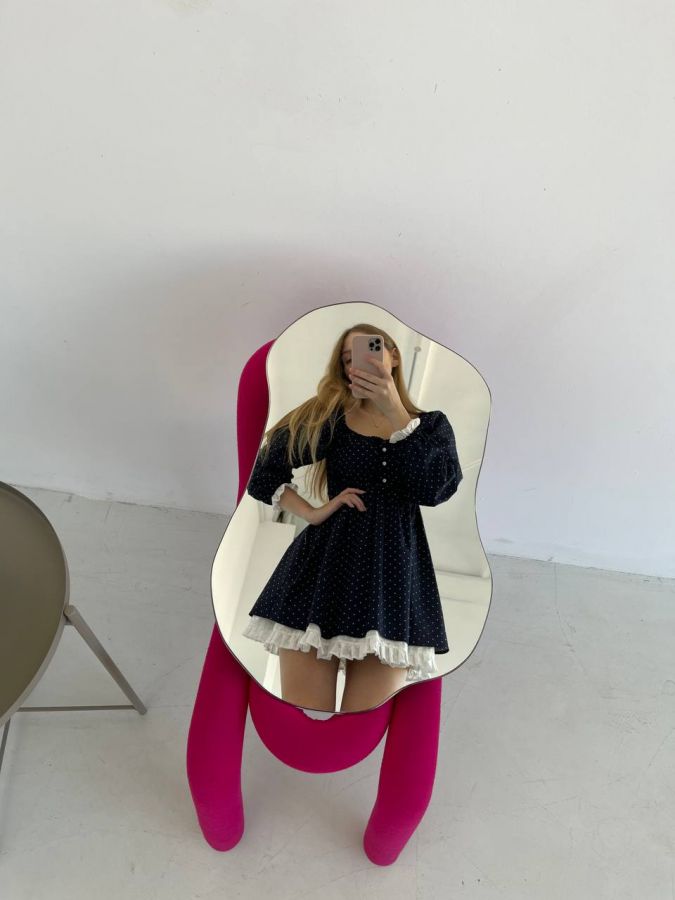 Платье Babydoll в горошек с кружевом