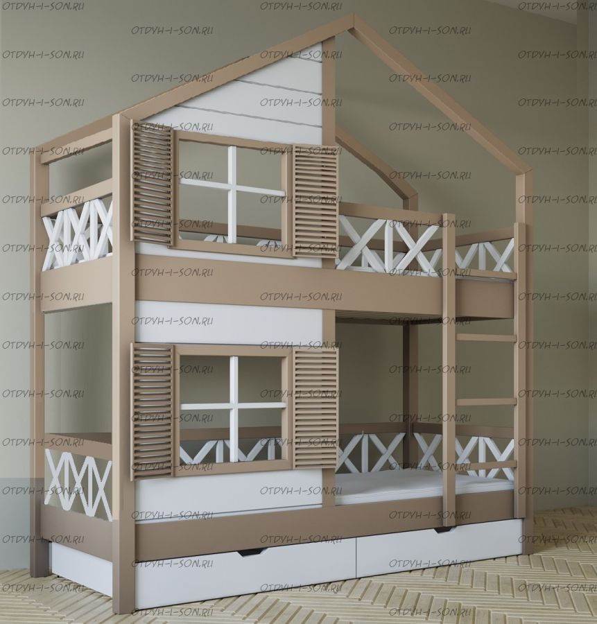 Кровать двухъярусная домик Прованс Roof №5Y2
