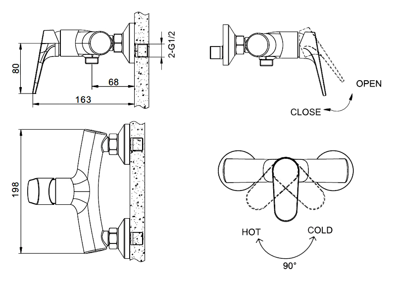 Смеситель Bravat Eler для душа F9191238CP-01-RUS схема 2