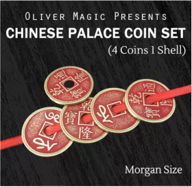 Chinese Palace Coin Set (4 Coins 1 Shell, Red, Morgan Size) by Oliver Magic