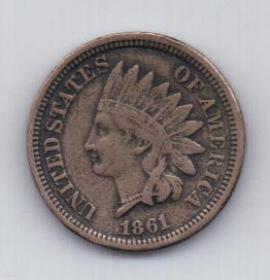1 цент 1861 года АUNC Редкий год США