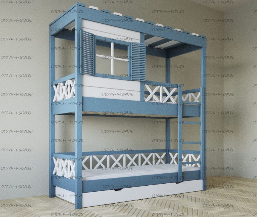 Кровать двухъярусная Домик Fairy Land Прованс Santana №12D, Массив