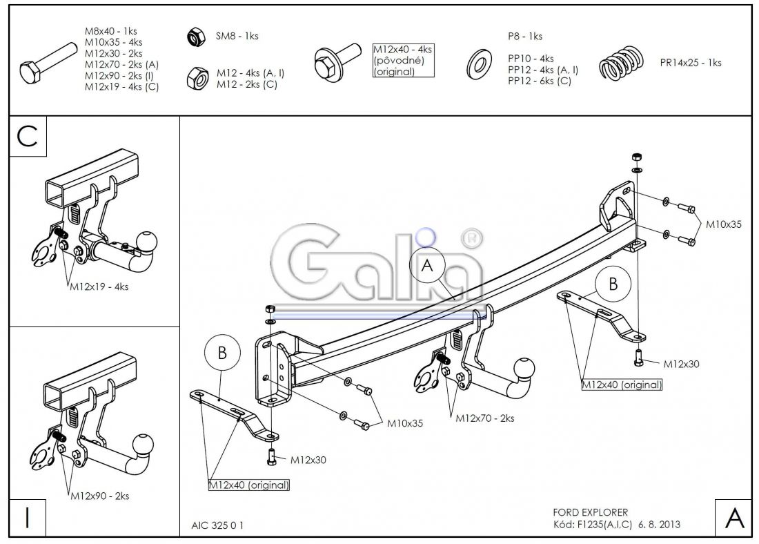 Фаркоп Galia (оцинкованный) Ford Explorer 2011-2019 быстросъемное крепление шара