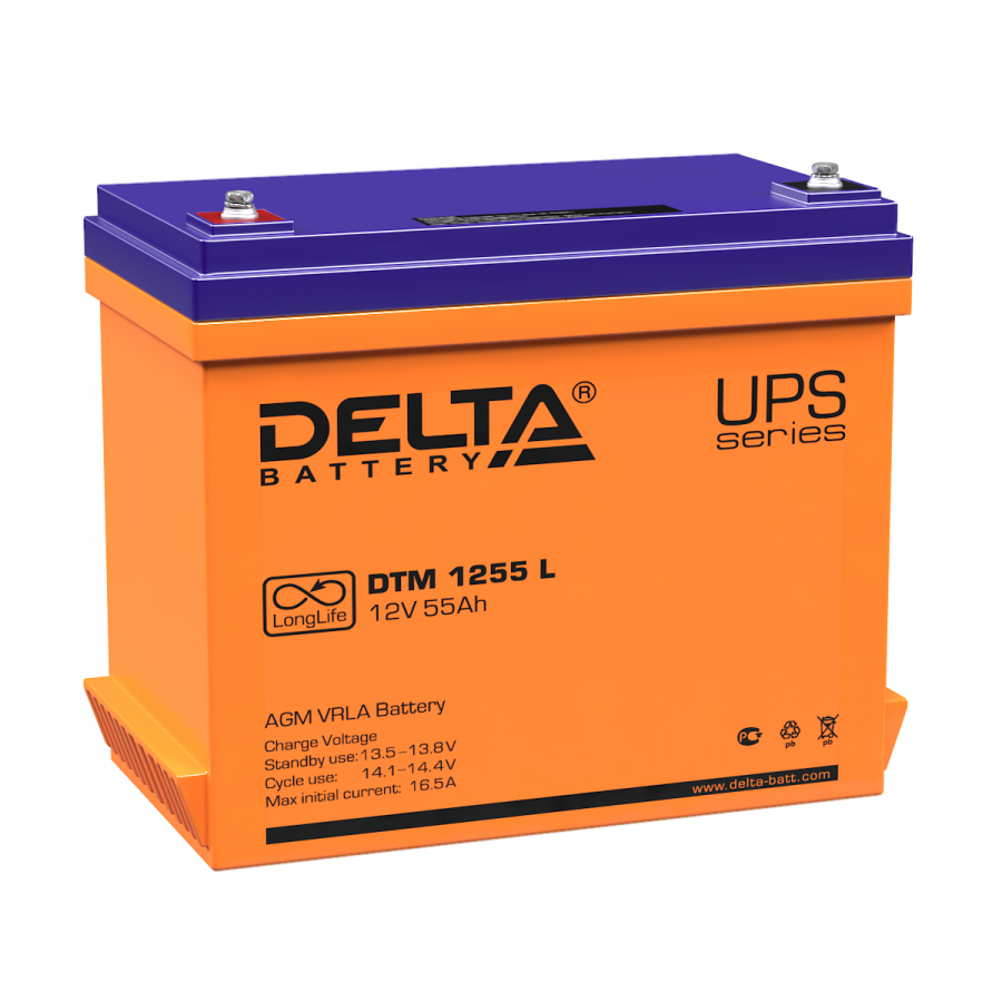 Аккумулятор герметичный VRLA свинцово-кислотный DELTA DTM 1255 L
