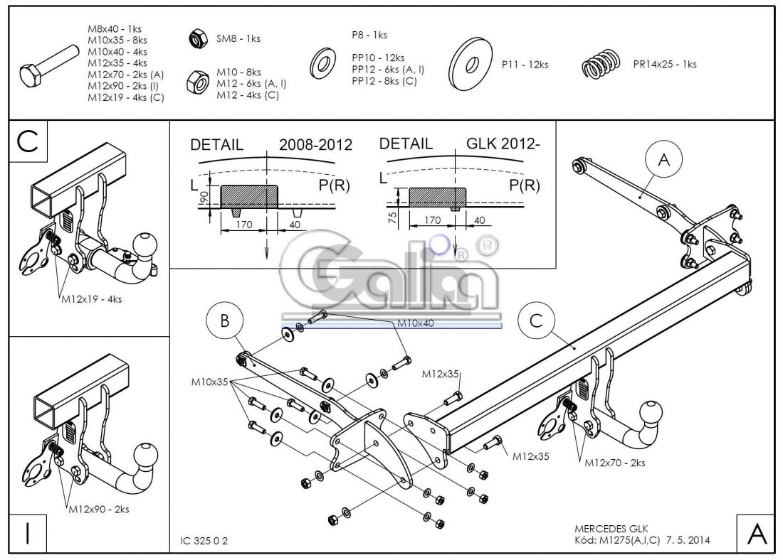 Фаркоп Galia (оцинкованный) Mercedes GLK-Class 2008-2015 быстросъемное крепление шара