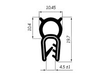 Уплотнитель армированный резиновый 19.7х10.45 мм на металлическую кромку - схема