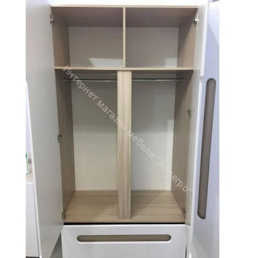 Шкаф 2-х створчатый с ящиком "Палермо" (Ясень шимо светлый/Белый глянец)