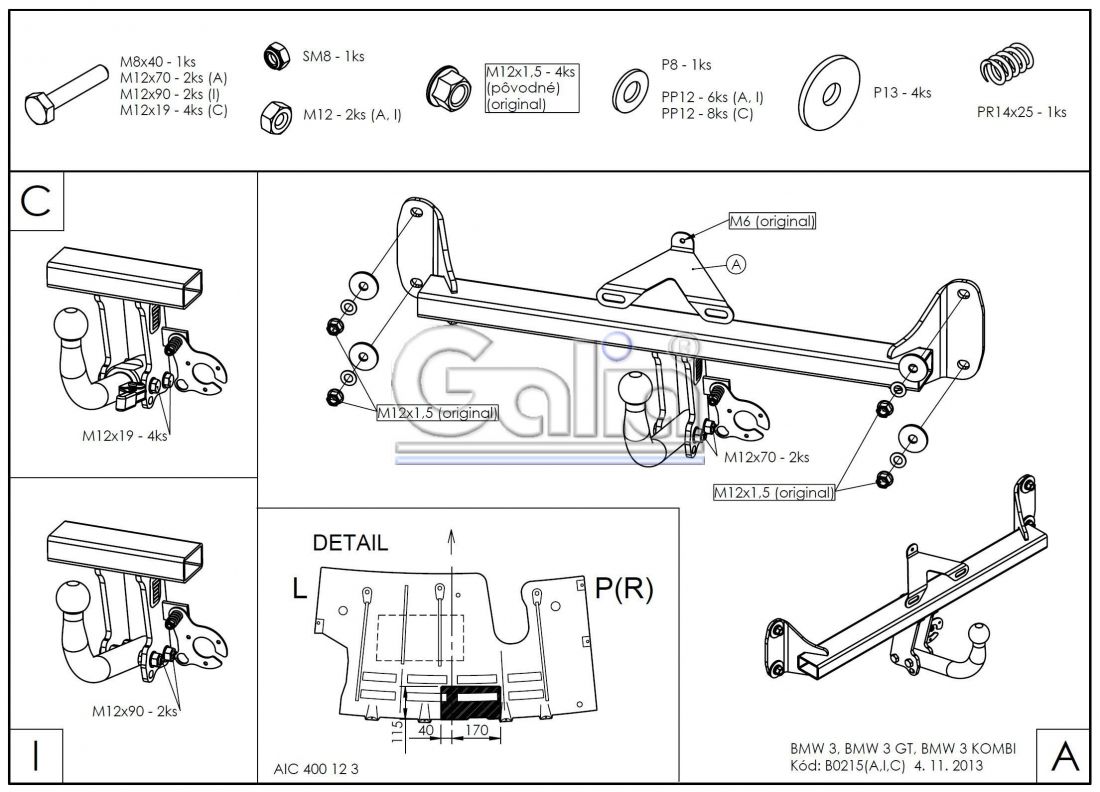 Фаркоп Galia (оцинкованный) BMW 3-Series седан/универсал 2011-2018, BMW 1-Series 2011-2019 условно-съемное крепление шара