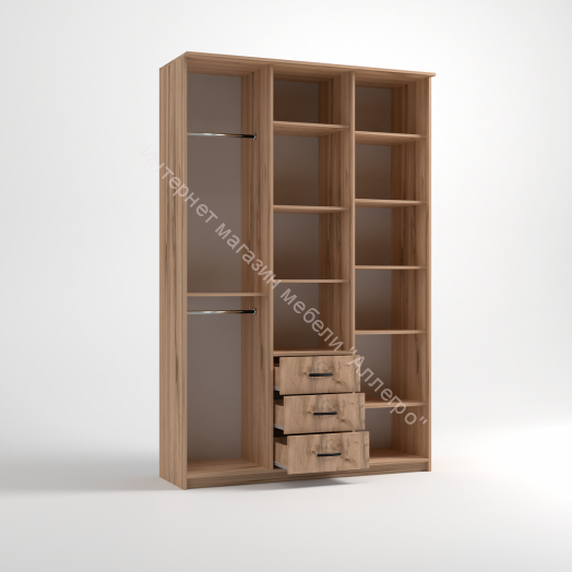 Шкаф "Дуэт Люкс" комбинированный с 3-мя ящиками с зеркалом (Дуб вотан)
