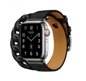 Часы Apple Watch Hermès Series 8 GPS + Cellular 41mm Silver Stainless Steel Case with Noir Swift Leather Gourmette Double Tour