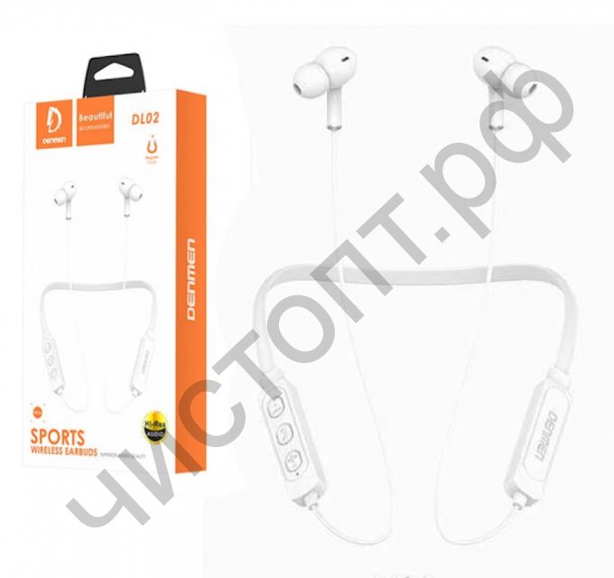 Bluetooth гарнитура стерео Denmen DL02 White белый вакуум