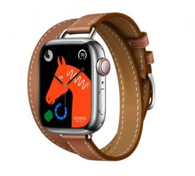 Часы Apple Watch Hermès Series 9 GPS + Cellular 41mm Silver Stainless Steel Case with Gold Swift Leather Attelage Double Tour