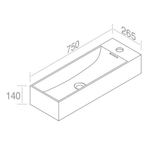 Раковина подвесная AET ITALIA THIN BRIDGE 72 с отверстием для смесителя с правой стороны L261T3R1V2 ФОТО