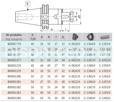 Оправка для торцевых насадных фрез 7301А-50-50-70  кон 50. D=50 Bison Bial