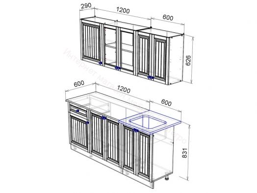 Кухонный гарнитур "Хозяюшка" 1,8 м (Белый/Мускат)