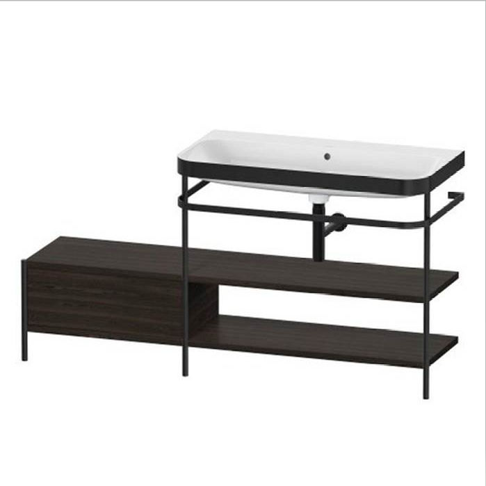 Изображение Напольная металлическая консоль с раковиной Duravit Happy D.2 Plus 85x160x49 с двумя деревянными полками HP4748