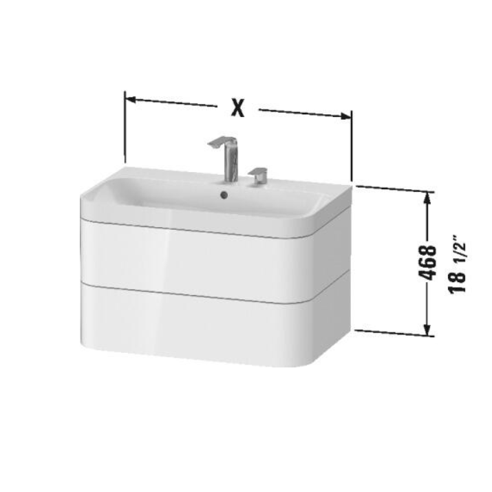 Подвесная тумба c-bonded с раковиной Duravit Happy D.2 Plus 46,8x77,2x49 и двумя ящиками HP 4637 схема 4