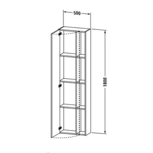 Высокий шкаф Duravit DuraStyle 180x50x36 с одной дверцей и тремя полками DS1249 L/R схема 2