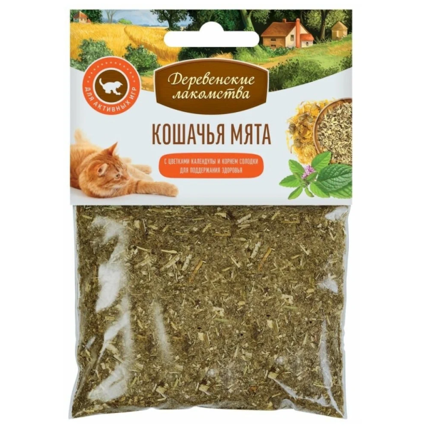 Лакомство для кошек Деревенские Лакомства Кошачья мята календула и корень солодки 15 гр