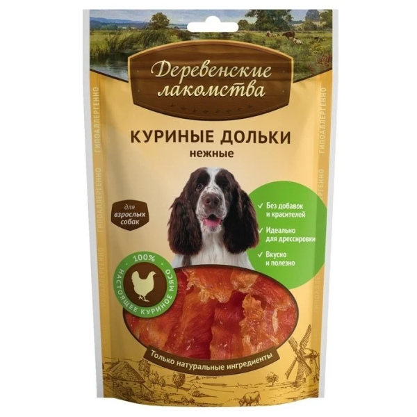 Лакомство для собак Деревенские Лакомства Куриные дольки нежные 90 гр