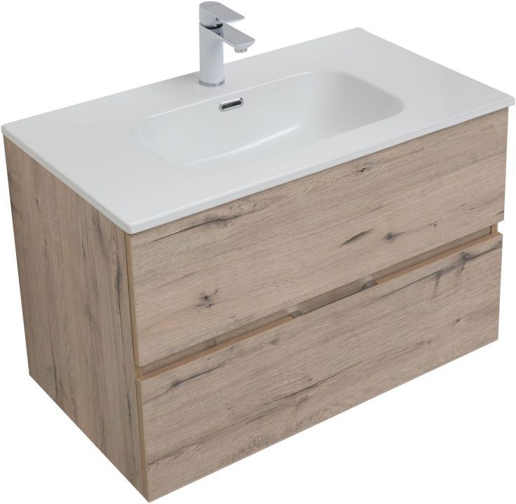 Тумба с раковиной Aquanet Алвита New 80 2 ящика, дуб веллингтон белый 00273989