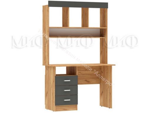 Стол письменный Мартина ЛДСП с надстройкой Графит, Дуб Крафт