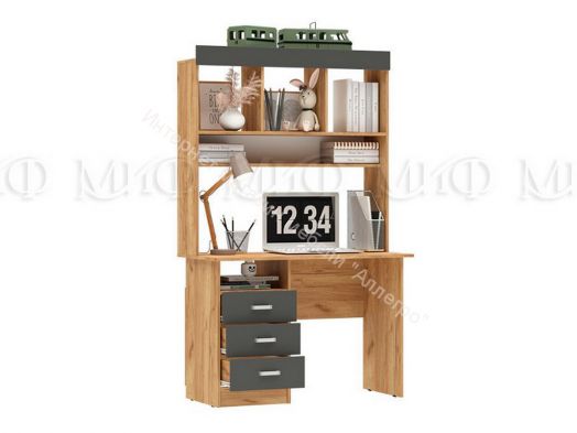 Стол письменный Мартина ЛДСП с надстройкой Графит, Дуб Крафт