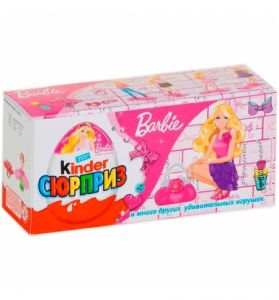 Шоколадное яйцо KINDER 3*20г Барби/бегемот/мэйн