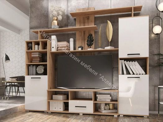 Гостиная Мини-2 МДФ Белый глянец холодный, Дуб Крафт