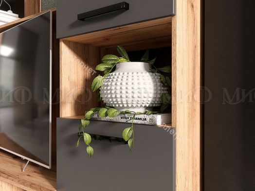 Гостиная Мини-2 МДФ Графит, Дуб Крафт