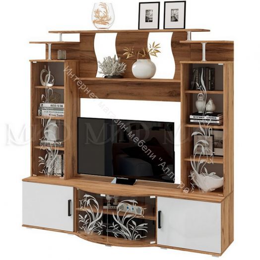 Стенка Виста Белый глянец холодный, Дуб крафт