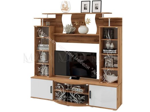 Гостиная Виста Белый глянец холодный, Дуб крафт