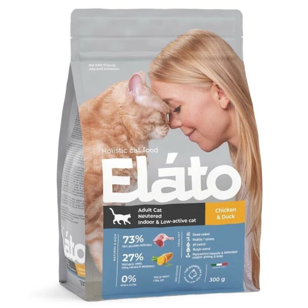 Сухой корм для стерилизованных кошек Elato Neutered Indoor Low Active с курицей и уткой