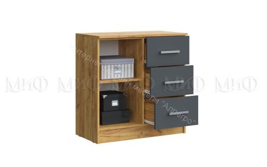 Комод Бася с 3-мя ящиками и дверью Графит/Дуб крафт