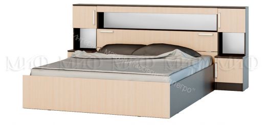 Кровать Бася 1600 мм с надстройкой и тумбами Дуб беленый/Венге