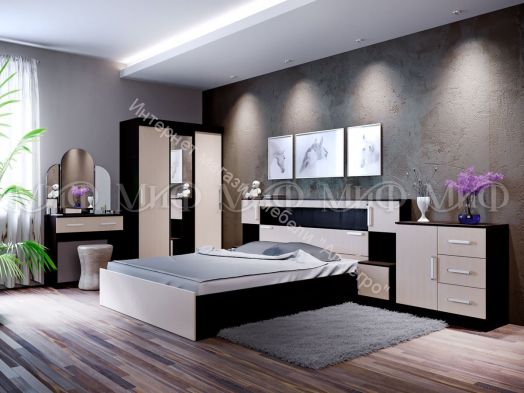 Кровать Бася 1600 мм с надстройкой и тумбами Дуб беленый/Венге