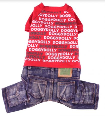 Костюм с джинсами "Doggy dolly" красный (XS, L, XL)
