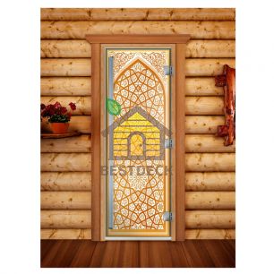 Дверь стеклянная для сауны DW Престиж Фотопечать А026