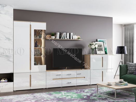 Тумба ТВ Ким Белый глянец/Дуб Сонома