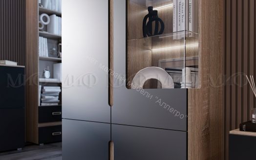 Шкаф с подсветкой Ким Графит софт, Дуб Сонома