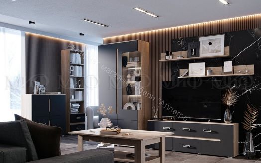 Шкаф с подсветкой Ким Графит софт, Дуб Сонома