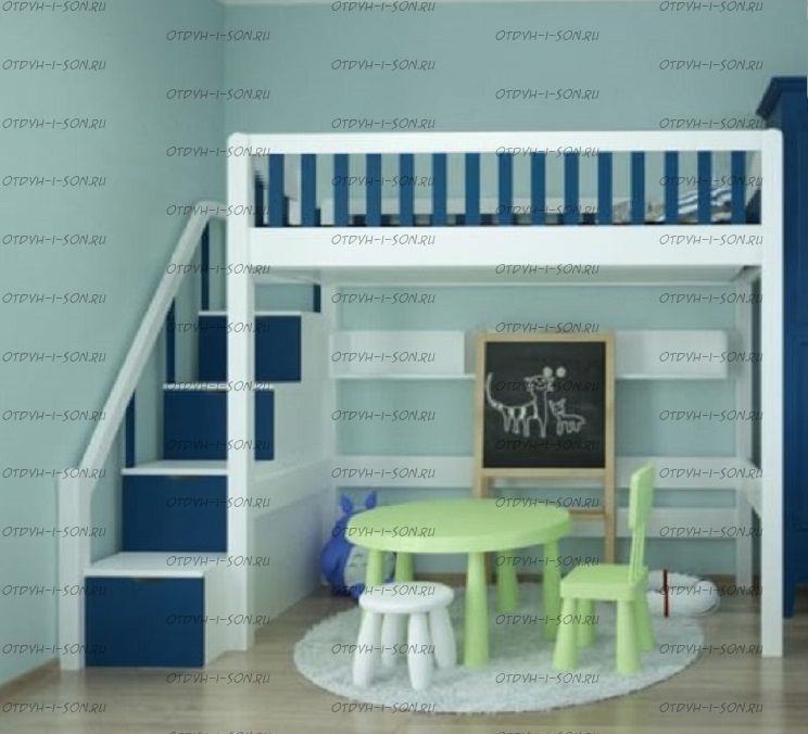 Кровать-чердак Лейла Классика №14 с лестницей-комод